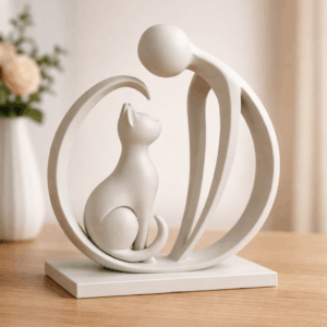 Minimalistische Skulptur von Katze und Mensch